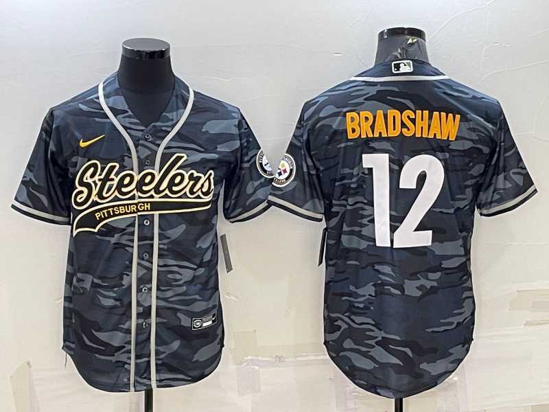 Men's Pittsburgh Steelers #12 Terry Bradshaw Grey Navy Camo With Patch Cool Base Stitched Baseball Jersey,We sell and wholesale Men's Pittsburgh Steelers #12 Terry Bradshaw Grey Navy Camo With Patch Cool Base Stitched Baseball Jersey on line form chian!